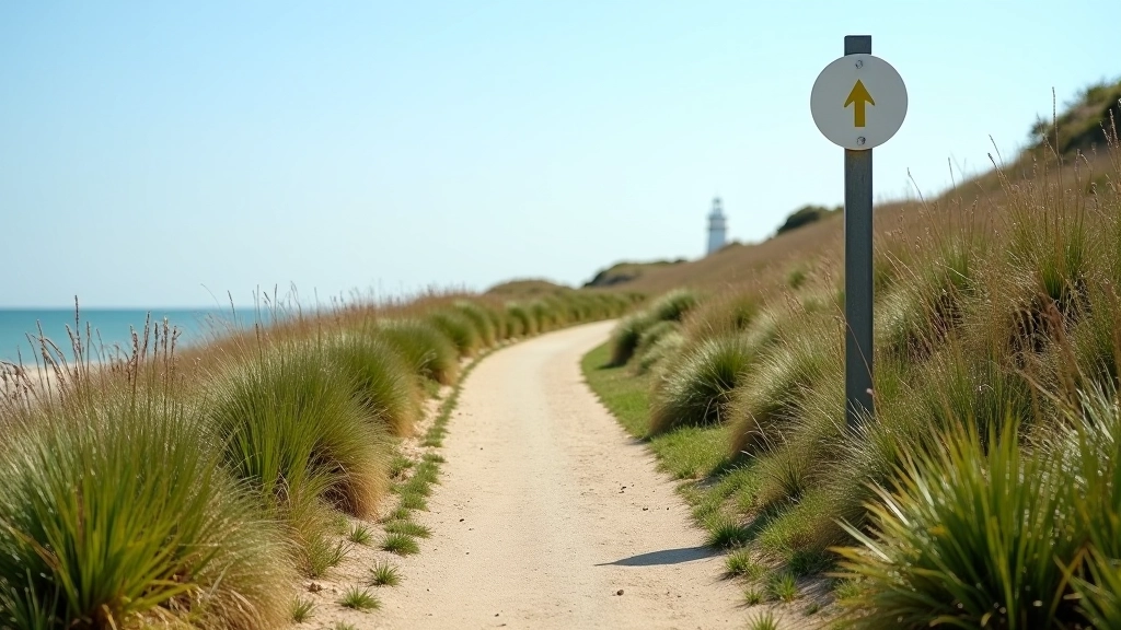 Accessible coastal trail pathway with gentle grading and clear signage for walkers