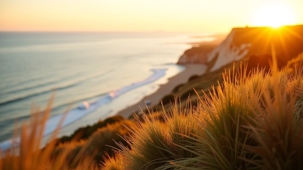 Scenic overlook of coastal bluffs with native grasses and distant sea horizon