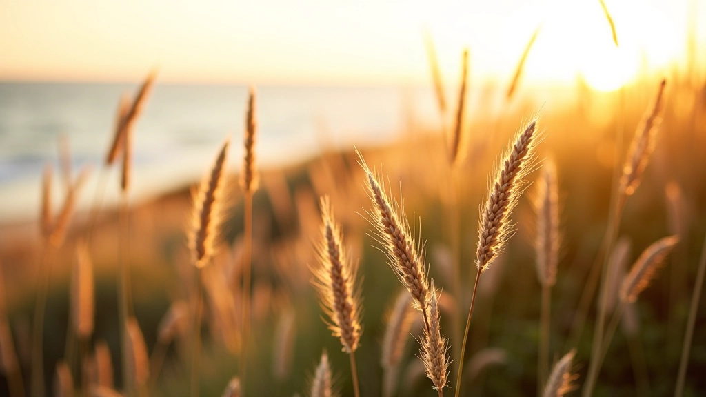 Close-up of native dune vegetation swaying in coastal wind