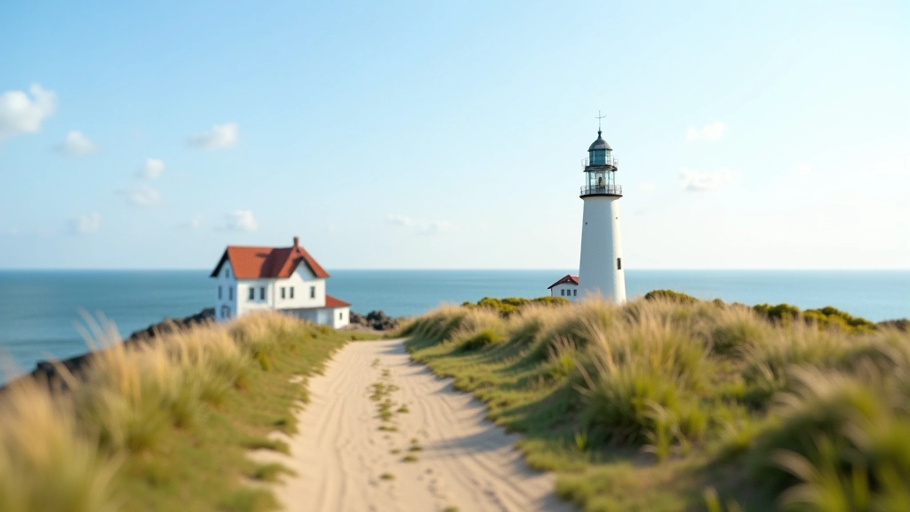Historic Užava lighthouse situated in the scenic coastal landscape